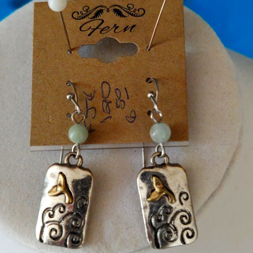 Earrings, pewter and green seaglass